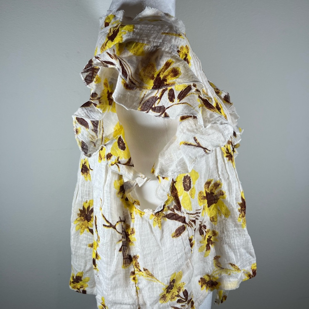 NWT Free People Naya Floral Ruffle Blouse (Ivory Combo) - Picture 6 of 9